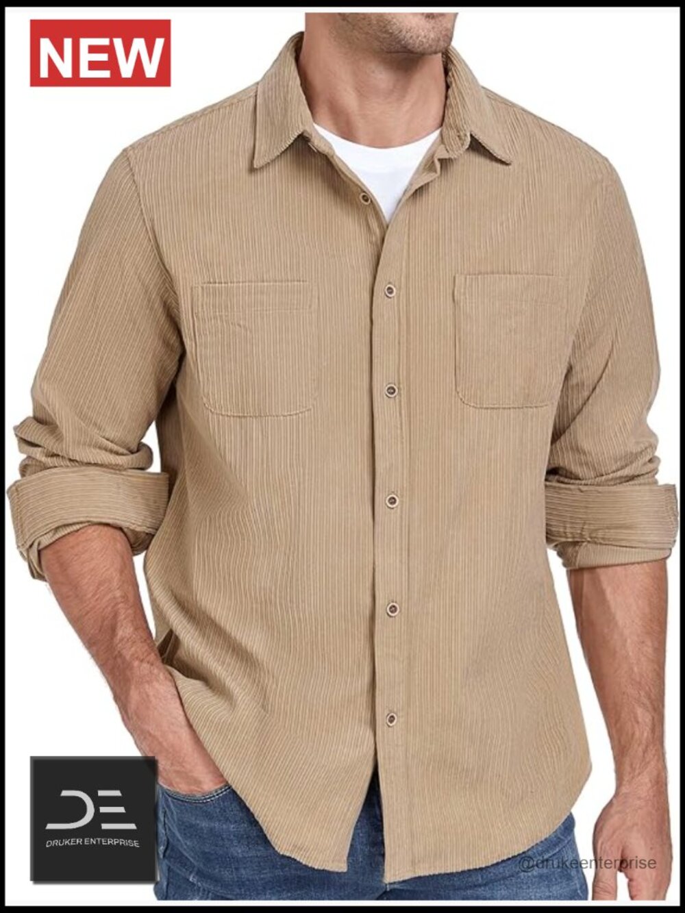Men's Corduroy Shirt Jacket Casual Button Down Overshirt with Pockets